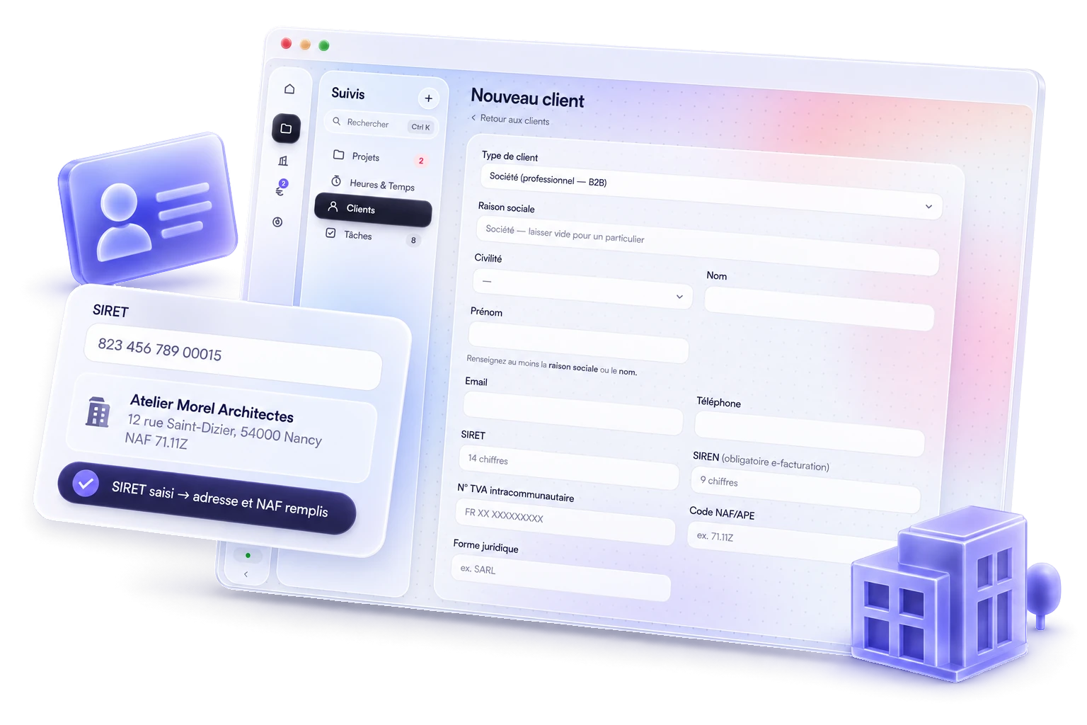 Vos clients, sans ressaisie — écran d'ArchiFlow